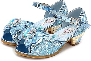 FStory&Winyee Mädchen Prinzessin Sandalen Absatz Kinder Elsa Schuhe High Heel Partei Glitzer Kristall Mädchen Eiskönigin Kostüm Karneval Verkleidung Party Aufführung Fasching Tanzball