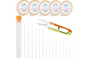 RIDDUR 5 Rotoli Di Filo Elastico Elastico per Braccialetti, Filo Trasparente per Perline (0,4-0,8 Mm) Con Ago per Perline E Taglia Filato Filo Trasparente per Cordoncino Elastico per Realizzare Collane