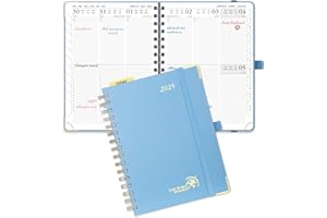 POPRUN Agenda 2025 Semainier 21 x 16,5 cm - Couverture Rigide Spirale, Vertical A5 Weekly Planner, D'Jan 2025 à Déc 2025-12 Mois, Avec règle signet, Papier Certifié FSC® 100 g/m², Bleu brume