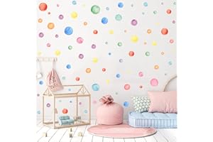 KAIRNE 88 Pezzi Punti Adesivo da Parete Acquerello,Adesivo da parete per Cameretta Bambini,Adesivo murale colorato,Punti Sticker Murali per Camera da Letto della Ragazza Asilo Nido Festa Decorazioni