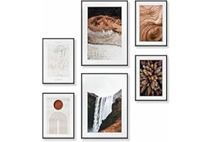 Heimlich Set di Stampe da Parete - SENZA Cornici - Decorazioni da Muro per Soggiorno, Camera da Letto e Cucina - Poster Abbinati - | 2 x A3 & 4 x A4-30x42 & 21x30 | » Natura Marrone Cascata «