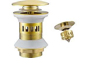 WOMAO Or Bonde de Lavabo Pop Up Avec Trop Plein, Bouchon de Vidange avec Panier à Crépine,Bonde de vidage pour lavabo de salle de bain Laiton