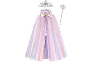 NebulaGlam Capa con Corona para Hija, Disfraces de Tul con Lentejuelas, Capa Princesa para Niños con Corona, Varita, para Halloween Navidad Carnaval Cosplay Cumpleaños Fiesta Regalo