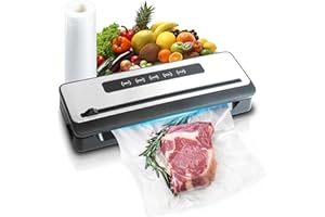 M MU MULIN Macchina sottovuoto alimenti, sigillatrice sottovuoto per alimenti con Taglierina Incorporata, macchina per sottovuoto per Alimenti Freschi sia Secchi Che Umidi,10pz sacchetti