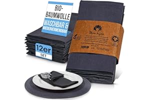 ‎MON BIJOU 12er Set Stoffservietten Dunkelgrau – 100 % Bio-Baumwolle GOTS – Waschbare Servietten Stoff 45x45 cm – Elegante Tischdeko Hochzeit Geburtstag Alltag – Wiederverwendbar & plastikfrei