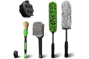 YeewayVeh 5PCS Pro Wheel Detailing Kit | 360° Bendable Car Wheel Brush, Premium Boar Hair Brush & Tire Shine Applicator | Microfiber Scratch-Free Wheel and Tire Brush Set for Cleaning Wheels,Tires