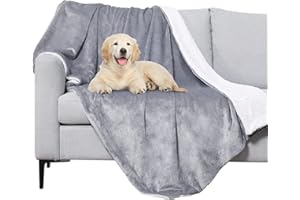 METCHIC Waterproof Dog Blanket for Large Dogs, Ultra Soft Sherpa Fleece Puppy Blanket, Pet Throw Blanket Furniture Protector (Light Grey, 40"x 47")