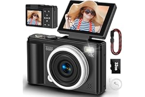 TAUAHA Digital camera, 4K 64MP Compact Digital Camera with Autofocus and Macro Function, 180° flip-up screen portable selfie cameras for photography and video with 32GB Micro SD Card for Beginners Teens