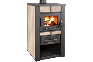 ProTermo Alpina Ceramic Beige Kaminofen mit Schamottstein - 8 kW Heizleistung - 50 x 48 x 82 cm Holzofen mit Sichtfenster, Bauart 1
