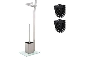 Set Porta Carta Igienica e Scopino WC - 22x18x70 cm Piantana Portarotolo e Scopino in Acciaio Inox by Smartpeas - Porta Rotolo Carta Igienica Da Terra con Design Salvaspazio