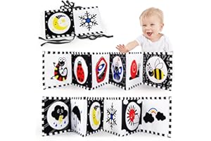 JoyPlus Juguetes Bebes 0-12 Meses, Juguetes Sensoriales de Alto Contraste en Blanco y Negro, Juguetes Libro para Bebés en Blanco y Negro, Juguetes Libro de Tela Suave de Doble Cara para Recién Nacido