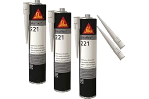 Sikaflex-221 witterungsbeständiger Haftstarker Dichtstoff, 300ml, Schwarz, 3 Set mit 5 Düsenspitzen