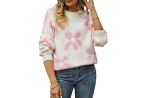 HEYPORK Damen Herbst Winter Warm Bequem Pullover Casual Mode Strickjacke Strickpullover Frauen Bedruckte Pullover Blume Pullover