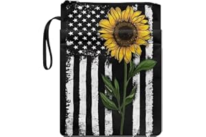 Poceacles Copertina per libri con motivo a girasole con bandiera americana per amanti dei libri, copertina per libri in brossura, custodia per libri con cerniera