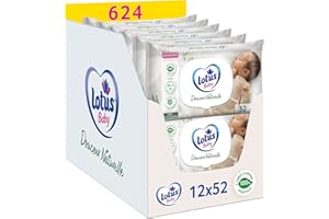 Lotus Baby Douceur Naturelle Lingettes Bébé - 624 lingettes (Pack de 12x52) - Hypoallergéniques et Testées Dermatologiquement
