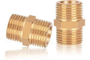 Mamelon Double 1/2 pouce Filetage Extérieur en Laiton, Double Mâle Joint de Tuyau Fileté Nutmanel avec Hexagone AG/AG 2 pièce pour Raccord de Tuyau