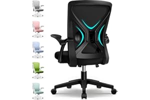 Airchros Bürostuhl Ergonomisch,Schreibtischstuhl mit Hochklappbaren Armlehnen,Einstellbare Lendenstütze,Höhenverstellbarer Chefsessel Drehstuhl,Netzstuhl mit Wippfunktion bis 125°,Schwarz