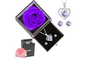 NEWUPZSI Scatola Regalo Fatta a Mano con Rose conservate, Orecchini Collana in Argento 925, Regali San Valentino per lei - Rosa Eterna per Festa della Mamma/Anniversario/Compleanno per Donne