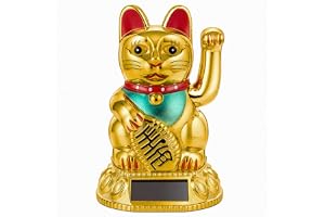 Starlet24 Vinkande lyckokatt, Lucky Cat Maneki-Neko, vinkande, japansk maneki-neko (guld med solceller, 12 cm)