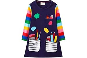 KFNIRE Kleid Mädchen Langarm Baumwolle Jersey A-Linie Freizeitkleidn Einhorn Kleider für Mädchen