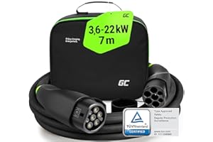 ‎GREEN CELL Green Cell GC Snap Typ 2 Ladekabel 22kW 7m 32A für EV Elektroautos Typ 2 auf Typ 2 3-Phasig TÜV Kompatibel mit Model Y 3 S X, ID.3, ID.4, Q4 e-tron, i4, iX1, 500e, Enyaq, EV6, EQA inkl Premium Koffer