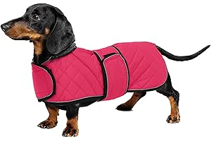 Geyecete - Cappotto Invernale termico trapuntato per cane bassotto,con fodera in pile caldo, abbigliamento per cani da esterno con foro per Imbracatura,Giacca per cani piccola y media-Rosa-S