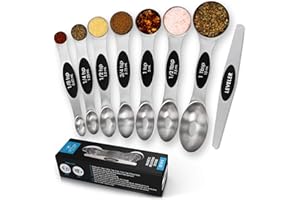 Zulay Kitchen Stainless Steel Magnetic Measuring Spoons - 8 Piece Set With Leveler - Easy To Attach And Detach - Double-Sided Design Fits Spice Jars - Perfect For Measuring Liquids And Dry Ingredients