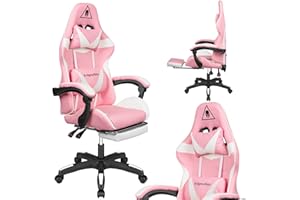 Krüger&Matz Fotel Gamingowy dla Gracza z Funkcją Masażu GX-150 Fotel z Wysuwanym Podnóżkiem Regulowane Podparcie Lędźwi Miękka Ekoskóra Gumowe Kółka Kolor Różowy KM0790-P