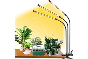 FRGROW Grow Lights for Indoor Plants, LED Plant Grow Lights, 3000k/5000k/660nm Full Spectrum Plant Growing Lamps, Clip on Plant Lamp with White Red LEDs, Timer Setting, UKCA Listed Adapter