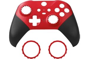 Ceozon Replacement Faceplate Cover Front Housing Shell Repair Accessories Kit for Xbox One Elite Controller Series 2 Included Joystick Rings (Red)
