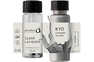 SD COLORS KY0 Peinture de retouche 15 ML pour réparer les rayures et les éclats Code couleur KY0 Argent chromé (peinture + laque)