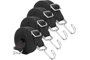 JETAINE Bungee Cords With Hooks, 4 Pack Adjustable Bungee Straps, 80CM Long Flat elastic Rope with Hooks, Large Heavy Duty Rubber Elastic Straps with Metal Buckle for Bike Camping Luggage Roof Racks