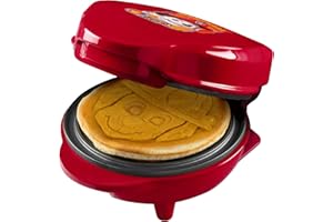 BESTRON Psi Patrol Mini gofrownica ze specjalną płytką "Marshall", rozmiar wafli: Ø 10 cm, idealny rozmiar dla dzieci, na urodziny lub jako prezent, oficjalny produkt licencjonowany, kolor: czerwony