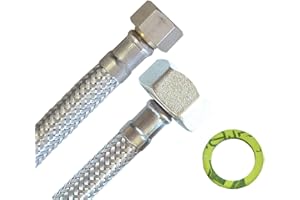 Reinforced hose 3/8 inch nut x 3/4 inch nut, flexible hose for sanitary with drinking water approval, DN08, stainless steel, length 150 cm, made in Germany