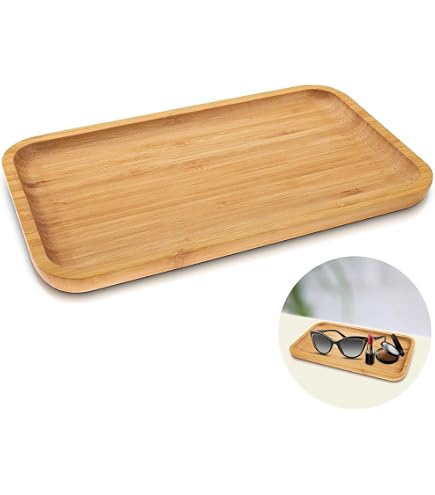 Eabdice Plateau Rectangulaire Bambou Massif – 25x14x2 Cm – Plateau Thé, Petit-Déjeuner, Décoratif – Bois Naturel Bronzage