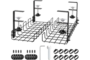 Efanty Under Desk Cable Management Tray 2PCS Keep Desk Cables Tidy, No Drill, Black