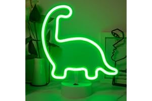 JEMESI Letrero de neón de dinosaurio, lámpara LED de dinosaurio, decoración del hogar, lámpara de mesa de neón, batería USB, doble uso con decoración de mesa base, el mejor regalo para fiestas de