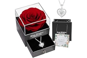 Ewige Echte Rose mit Herz Halskette aus 925 Sterlingsilber, Schmuck Geschenkbox, Geschenke für Frauen für Valentinstag, Muttertag, Hochzeit, Jahrestag, Geburtstag Geschenk für sie Freundin Frauen