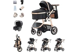 Zkiprm Baby Stroller 3-in-1, Travel System Includes Car Seat, Pushchair and Pram, Compact Stroller with Adjustable Armrests, Impact Protection, Landscape High Aluminum Frame