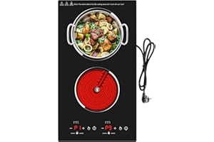 ‎VBGK VBGK Glaskeramikkochfeld 2 Platten, 3000W Eingebaut Cerankochfeld 30cm, 2 Kochzonen mit Stecker, 9 Leistungsstufen und Temperaturstufen, Berührungssteuerung, Kindersicherung, 2H-Timer