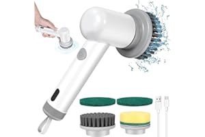 DONGZQAN Brosse de nettoyage électrique noire, brosse de nettoyage électrique, convient pour la cuisine, le lavabo, la salle de bain (4 types de nettoyage de la tête)