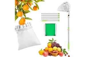 Ajuanbazha Recogedor Frutas Telescopico, 2.8m Recolector de Frutas, Acero Inoxidable Recolectoras para Manzanas, Recogedor de Frutas con Bolsa de Algodón, Recoge Frutas de Árboles