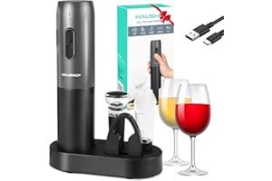HAUSHOF Cavatappi Elettrico per Vino con Supporto, Set Apribottiglie Professionale 4 in 1 con Tappo per Vino Sottovuoto, Tagliacapsule, Versatore per Vino, Regali per Uomini e Donne Casa Nuova