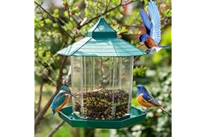 LUKDUNG Karmnik dla Ptaków - Wisząca Dozownik Karmy z Dużą Pojemnością, Zadaszeniem, Odporny na Warunki Atmosferyczne - Na Balkon, Odpowiedni dla Wszystkich