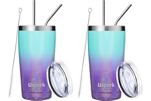 UsparkMC 20oz 550ml Tumbler Bulk Stainless Steel with Lid and Straw,Double Wall Vacuum Insulated Coffee Travel Mug for Hot & Cold,Reusable Cup,BPA Free,2pack