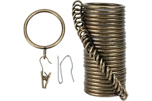 Curtain Rings and Hooks Clip,32mm Inside Diameter,Complete Set with Curtain Pole Rings, Hooks and Clips Pack of 24 Curtain Rings for Two Standard Curtains Bronze TXZWJZ