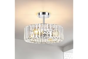 FRIDEKO HOME Modern Crystal Ceiling Lights Fixture 4-Lights, Round Chrome Chandeliers Ceiling Light with E27 Base, LED Light Fittings Ceilings for Bedroom, Living Room, Hallway, Kitchen