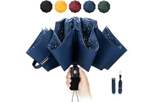 Chakipee Paraguas Plegable Antiviento Hombres - Automático Portátil Compacto de Viaje, Paraguas Invertido Resistente Viento, Tejido 210T Abarca 105cm Grande de 10 Varillas