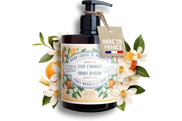 Savon Liquide Mains Fleur d’Oranger 500ml – Savon de Marseille Liquide 96% Naturel – Huile d’Olive & Coco – Fabriqué en France – Panier des Sens