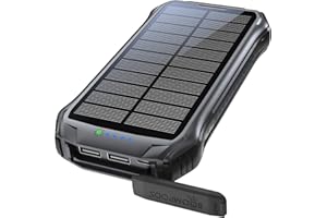 Boompods Neutron 10000mAh Power Bank Solar, tragbares Ladegerät, Solar Powerbank mit Schnellladefunktion, IPX 4 wasserdicht, Camping-Taschenlampe, Outdoor Akkupack mit 2xUSB für Handy/Tablets, Schwarz